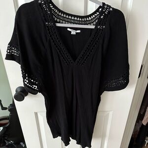 Elegant Black Crochet Trim swim coverup